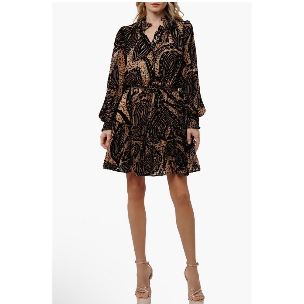 Ciebon Caren metallic abstract print long sleeve L dress